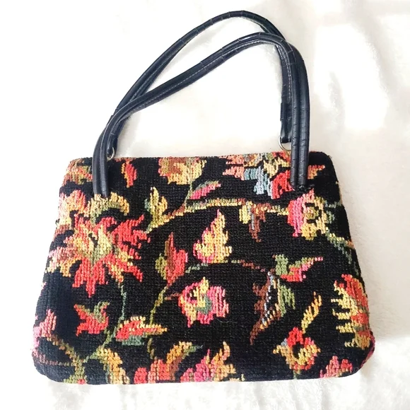 Stunning 1940's 50's needlepoint wool vintage purse bag floral handmade fall - Picture 2 of 16